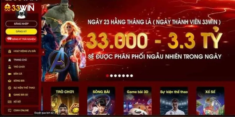Tổng hợp các khuyến mãi khi mới đăng ký 33Win